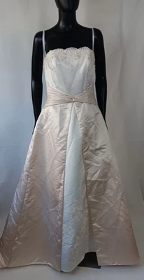 Vestido de novia David's sin tirantes con cuentas champán satinado plisado vestido de novia 12 Foto 1 de 4