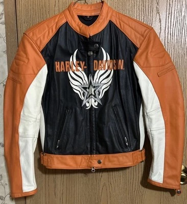 Harley Davidson Mujer RAPID CITY Naranja Negro Star Racing Chaqueta de Cuero Pequeña Foto 1 de 4