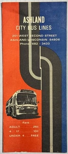 Vtg Brochure Ashland City Bus Lines Wisconsin Routes Map 1960s Public Transit - Picture 1 of 5