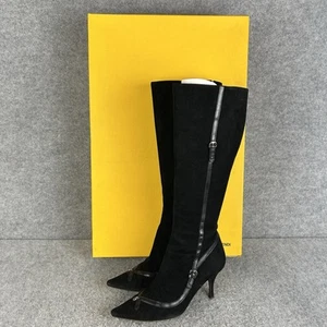 Fendi Suede Leather Knee High Boots Womens UK 4 / EU 37 Black Pointed Toe Heels - Picture 1 of 24