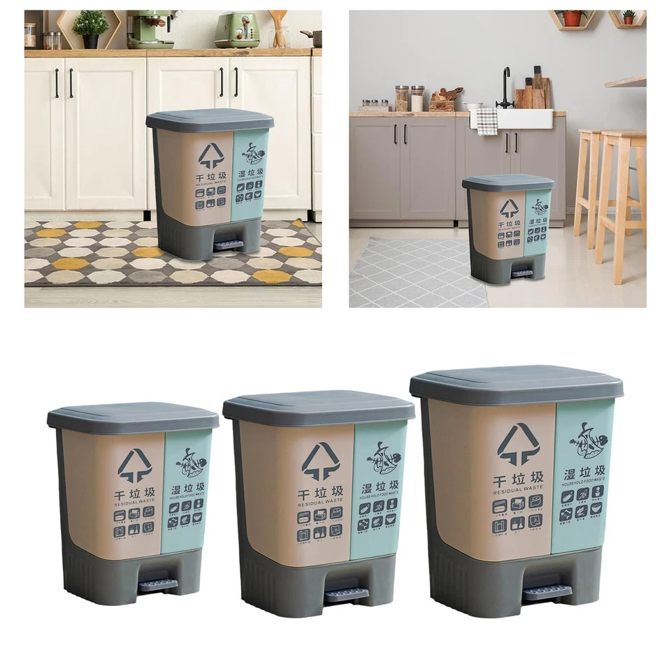 2 Compartment Kitchen Pedal Trash Can,Sorting Garbage Can Simple with Lid - Image 1 of 1