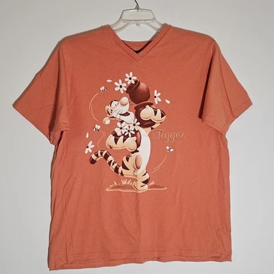 Disney Pooh Tigger Shirt Womens Extra Large V Neck Floral Graphic Jerry Leigh - Image 1 of 4