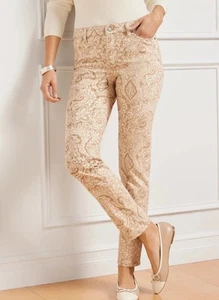 Pantalones de mezclilla Talbots ajustados al tobillo talla 12 estrellas cachemira tostados blancos elásticos preppy - Imagen 1 de 10