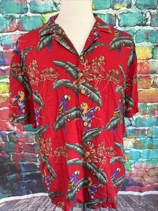 Paradise Found Hawaiian Shirt Mens XL Red Parrot Magnum PI Shirt Made in Hawaii - Picture 1 of 7