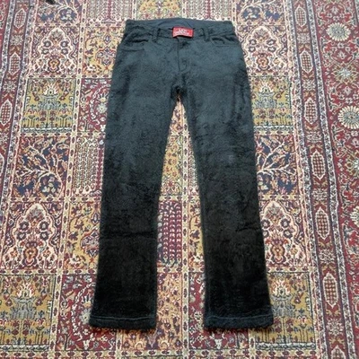 Calça grunge feminina vintage serviço labial fuzzy pele sintética lã preta alargada 30 - Imagem 1 de 4