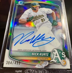NICK KURTZ AUTOGRAPH RC /499š„2025 Bowman CHROME Refractorš„Prospect Rookie Auto - Picture 1 of 7