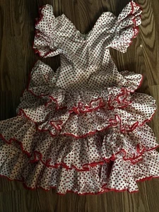 Vintage ‘50’s Girls’ Heavily Ruffled Red & White Polka Dot Cotton Handmade Dress - Picture 1 of 2