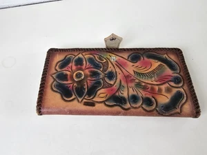 Vintage Mexico Tool Leather Colorful Floral Bifold Wallet With Mirror AS IS - Picture 1 of 15