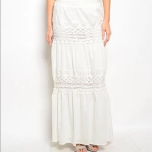 womens new C.Luce large beautiful white tiered lace inset maxi skirt - Picture 1 of 10