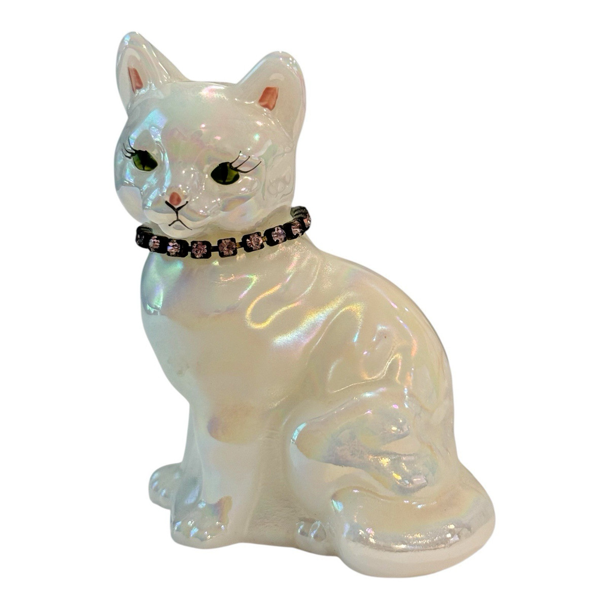 Fentonの猫★ホワイトオパールの猫（fe01＿２) Fenton Birthstone Cat - Etsy
