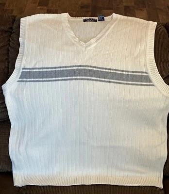 TRADER BAY Sweater Vest Vintage - Men XL - Cream/Gray Stripe * GREAT LOW PRICE * - Image 1 of 3