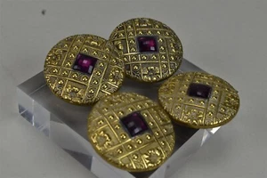 Antique Gesetzli Geschutzt Art Nouveau Brass Metal Buttons Amethyst Look Stone - Picture 1 of 10
