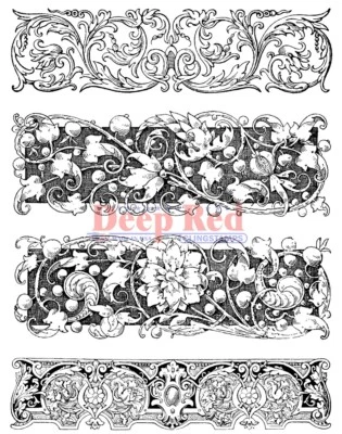 Резиновые зажимные штампы темно-красные с резными ботаническими границами - Изображение 1 из 2