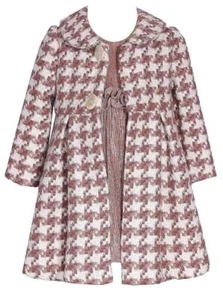 NEW Bonnie Jean Girls Size 4 "MAUVE IVORY HOUNDSTOOTH" Dress Coat Set NWT - Picture 1 of 4
