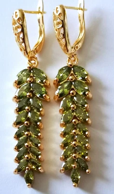 Beautiful Green Peridot Colour Topaz Earrings, 14k/585 Rose Gold Plated. New. - Image 1 of 4