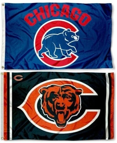 1 Chicago Bears NFL & 1 Chicago Cubs Bear MLB ~ 3'x5' Sports Flags Banners Cover
