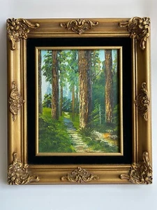 Vintage Original Oil Painting Tall Pine Tree Forest Artist Signed 15”X 13” - Picture 1 of 7