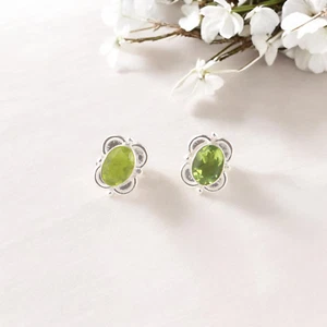 Peridot Gemstone 925 Sterling Silver Handmade Earrings Jewelry For Wedding Gift - Picture 1 of 4