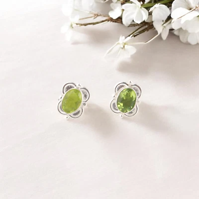 Peridot Gemstone 925 Sterling Silver Handmade Earrings Jewelry For Wedding Gift - Image 1 of 4