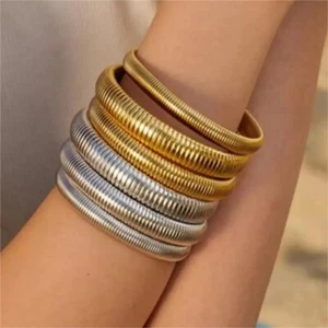 Flex Snake Chain Cuff Bracelet 18k Gold Plated Wide Bracelet Bangle - Picture 1 of 15