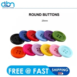 25mm Round Coat Buttons 4-Hole Flat Back Buttons Choice of size & Colours - Picture 1 of 35