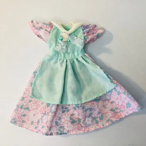 Takara Licca Chan Doll Dress Green Pink Floral With Apron and Lace Detail - Picture 1 of 6