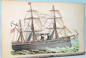 uralte Oblate Dampf - Segelschiff der US-Marine * Länge 32,5 cm * um 1895 - Bild 1 von 1