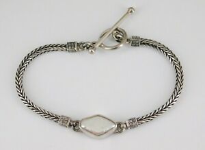 925 Sterling Silver Pearl Toggle Bracelet 7 7/8" Long