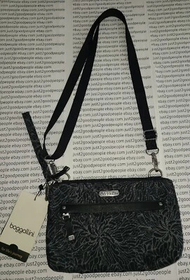 Mini Bolso Bandolera Baggallini All Around Negro Gris Floral Resistente al Agua ¡NUEVO CON ETIQUETAS!! Foto 1 de 4