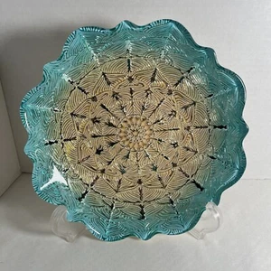 Azzurra Turkey Turquoise Silver Foil Art Glass 8 1/4” Decorative Platter Plate - Picture 1 of 4