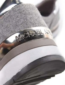 Michael KORS ALLIE MK Grey FLANNEL SIlver LOGO Trainer Sneakers I LOVE SHOES - Picture 1 of 7