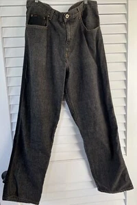 Vtg Guess Jeans Black Classic Fit 100% Leather Suede Trim Denim USA Made Mens 38 - Picture 1 of 15