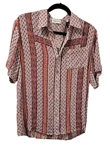 Raga Man Striped Short Sleeve Button Up Shirt Red Medium MR111 SAMPLE Nwt - Picture 1 of 11