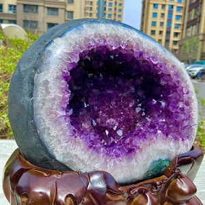 28.66LB Natural uruguay amethyst geode quartz money bag crystal energy+stand - Picture 1 of 15