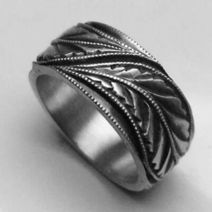 MJG STERLINGSILBER HERREN HOCHZEITSBAND. 3 ANTIKE GRAVIERTE BLÄTTER. NUR GRÖSSE 10 - Bild 1 von 3
