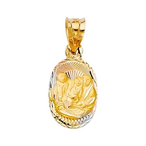 14K Tri Color Gold diamond cut Baptium Stamp Religious Pendant For Necklace - Picture 1 of 4