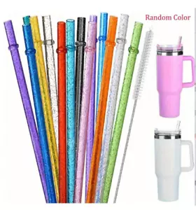 12 pajitas de plástico brillante reutilizables con cepillo de limpieza adecuadas para jugo - Imagen 1 de 7