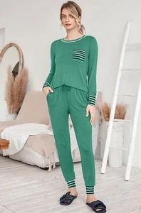Ekouaer Loungewear Set Damen Jogger Schlafanzug Grün Langarm Neu mit Etikett Medium - Bild 1 von 2