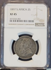 1897 SOUTH AFRICA 2 SHILLING JOHANNES KRUGER NGC XF 45 GREAT COIN - Picture 1 of 3