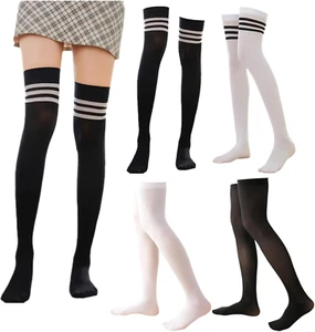 Modische Overknee Strümpfe - 4 Paar Damen Socken in Schwarz/Weiß/Gestreift - Bild 1 von 7