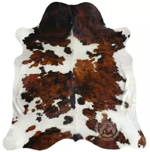 Real Cowhide Rug Tricolor - Size 6 x 6-7’ - Picture 1 of 7