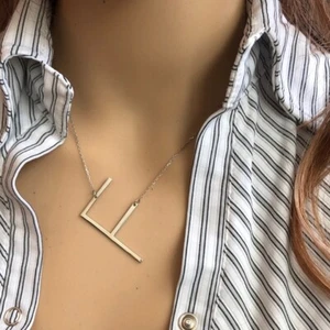 NEW .925 Sterling Silver Sideways Large Initial letter F , B Necklace - Picture 1 of 12