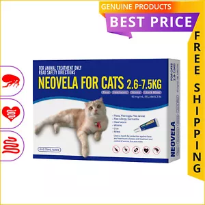 Neovela Flea Heartworm Worms Control for Cats 2.6 to 7.5 Kg 4 Doses BLUE - Picture 1 of 2