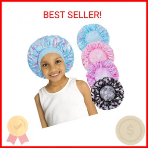 4 PCS Kids Satin Bonnet Child Sleeping Cap,Soft Silk Bonnet Elastic Wide Band,Br - Picture 1 of 2