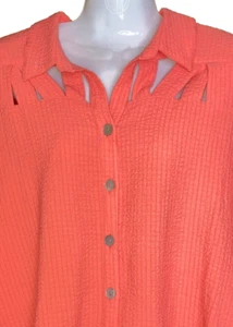 Soft Surroundings Womens Coral Peekaboo Cutout Size L Blouse Long Slv Button Up - Picture 1 of 7