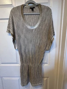 70s Retro Metallic Mini Dress Scoop Neck MNG Mango Viscose - Picture 1 of 4