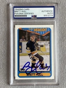 ST. LOUIS BLUES- BRETT HULL AUTOGRAPH 1990-91 TOPPS HIGHLIGHTS #4- PSA SLAB - Picture 1 of 2