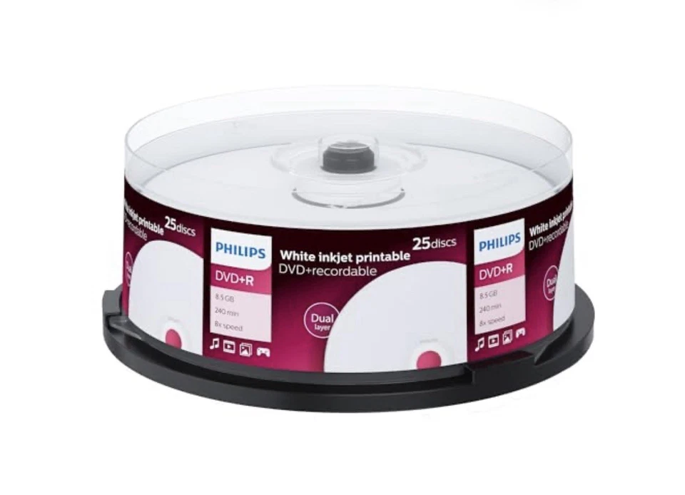 Philips DVD+RDL 8.4GB x 8 Speed Inkjet Printable DVD Discs 25 Pack Spindle - Image 1 of 1