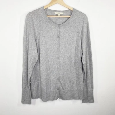 Cárdigan gris con botones Sejour para mujer talla 1X imitación perla preppy femenino delicado Foto 1 de 4
