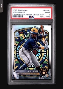 Jesus Made 2025 Bowman Chrome Prospects grabado en refractor de vidrio SP RC PSA 9 - Imagen 1 de 2